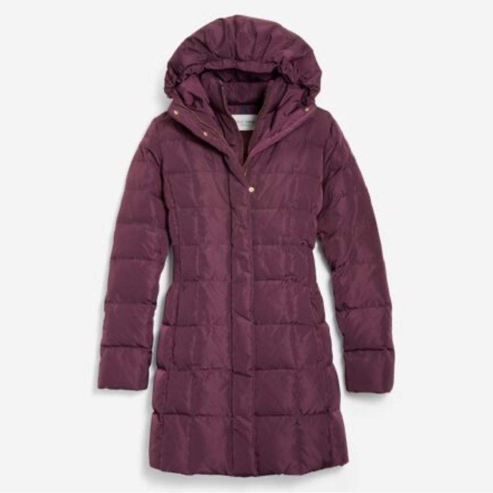 Cole Haan Women's 32" Signature Hooded Taffeta Down Coat- Merlot